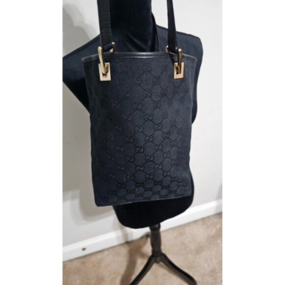 Gucci GG Black Canvas Tote Shoulder Bag Style 002.1095 Authentic Made in Italy - Picture 1 of 6